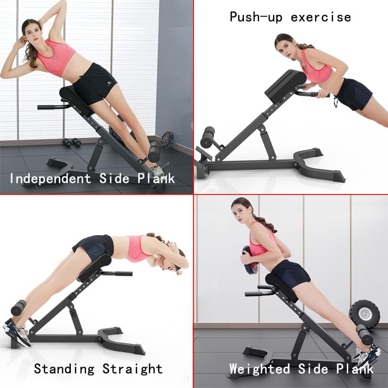 Adjustable Hyperextension Bench, Foldable Roman Chair, Back Extension Equipment, Black, Home Gym Workout