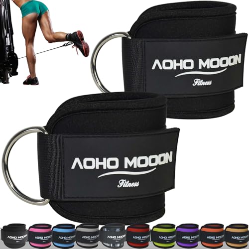 AOHO MOOON Ankle Strap (2 Pieces) for Cable Machine Women - Gym Workout Leg Strap, Premium Padding Ankle Cuffs, Glute Kickback Exercises Equipment, Pulley Attachment, One Size Fit All - color: Black UPpgrade