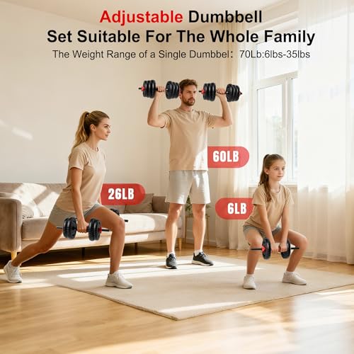 Adjustable Dumbbell Set, 10/20/30/45/70/90lbs Free Weights Dumbbells Set, 5 in1 Dumbbells Set Used as Barbell, Kettlebells, Push up Stand,Weight Plate, Adjustable Weight Set for Home Gym - color: 70LBS(35LB PAIR)