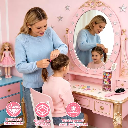 Azurphoric Hair Accessories Organizer with Hair Brush Holder, Rotatable Makeup Brush Holder for Necklaces, Earring, Bracelet, Ring, Makeup Brushes, Hair Clip and Hair Accessories (Pink, 3-Layer) - color: Pink, size: 3-Layer