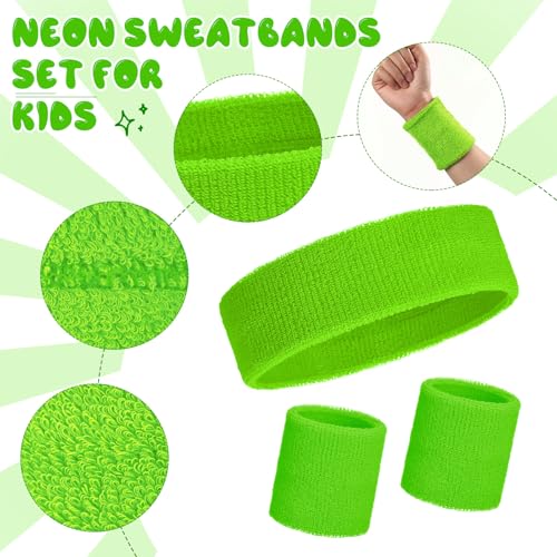 Bememo 36 Pcs Neon Sweatbands Set Soccer Party Favors Cotton Headbands Wristband Sweat Bands Soccer Mom Essentials for Football Fans Sporting Events 80 90s Glow Party - color: Neon Green, size: Small