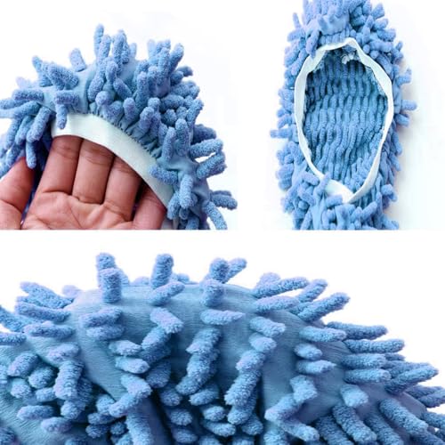 2 Pcs Blue Mop Slippers,Mop Pads for Floor Cleaning Microfiber Cleaning Soft Washable House Slipper - color: Blue
