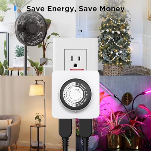 G-ELEK Timers for Electrical Outlets Indoor, 24-Hour Dual Outlet Timer, Christmas Tree Timer Indoor, 3 Prong Light Timers Indoor, Daily Cycle Lamp Timer, 125V 15A, ETL Listed, 2 Pack - size: Indoor 2Pack