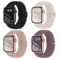4 Pack Braided Stretchy Bands Compatible with Apple Watch 40mm 41mm 38mm 42mm 44mm 45mm 46mm 49mm Women Men, Breathable Nylon Elastic Daily Use Straps for iWatch Series 11/10 9 8 7 6 5 4 3 SE/Ultra 2 - color: Black/Starlight/Nude Pink/Smoke Violet, size: