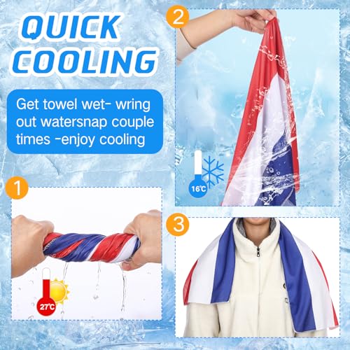 Coume 20 Pcs 4th of July Cooling Towel Bulk for Neck Face 40 x 12 Inch Double Layer Microfiber Soft Breathable Sport Red White Blue Towel for 250th Anniversary Patriotic Decor, Moisture Wicking Cold