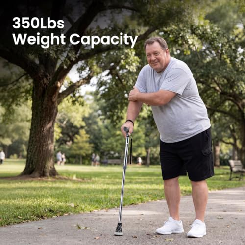 FORCEMECH GlowGuard Foldable Walking Cane for Men & Women, Adjustable Heavy Duty Cane with Glow Tip & Extra-Wide Tip - color: Gloss Gunmetal