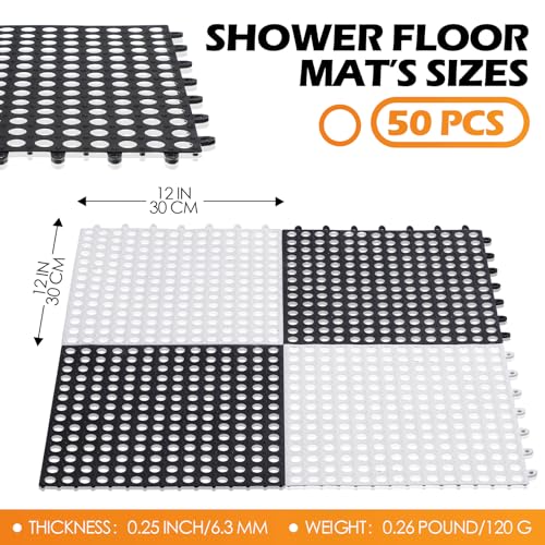 Tinideya 50 Pcs Drainage Interlocking Floor Tiles, 12'' x 12'' Soft TPE Non Slip Shower Floor Tiles for Pool Bathroom Shower Balcony Patio Locker Room Basement Stairs(Dark Gray and White) - color: Dark Gray and White