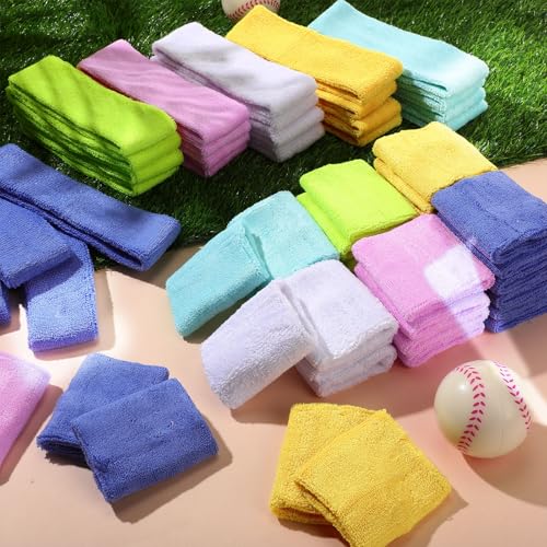 72 Pcs 80s Neon Headbands Sweatband Set, Include 24 Sports Headbands and 48 Sweat Wristbands Bulk for Woman Man - style: Simple