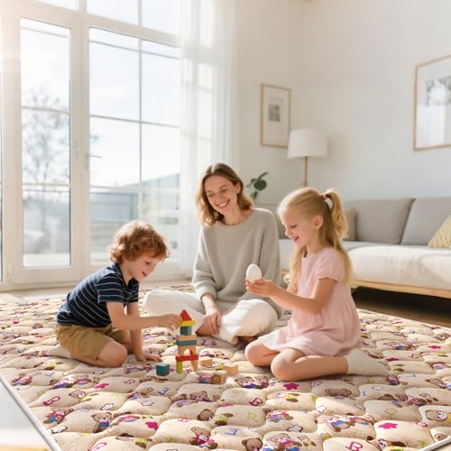 Baby Play Mat - 72" X 48",Premium Thicker Foam Machine Washable, Extra Large Anti-Slip Soft Cushioning Foam Playmats for Babies and Toddlers, Foldable Baby Crawling Mat for Playpen - color: Lovely Bear, size: 72" x 48"