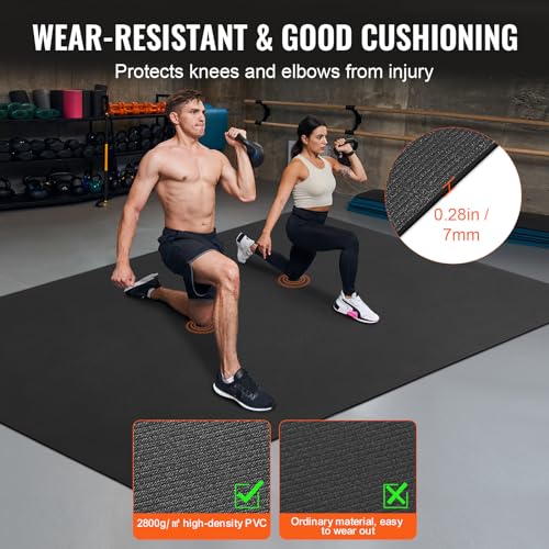 VEVOR Large Exercise Mat, 12'x6'/10'x6'/9'x6'/8'x6'/8'x5'/7'x5'/6'x4' (7mm) Extra Thick, Non Slip High Density Premium Workout Mat, Exercise Yoga Mat for Men & Women, Fitness & Exercise Mat with Bag & Carry Strap, for All Types of Home Yoga, Pilate & Floo