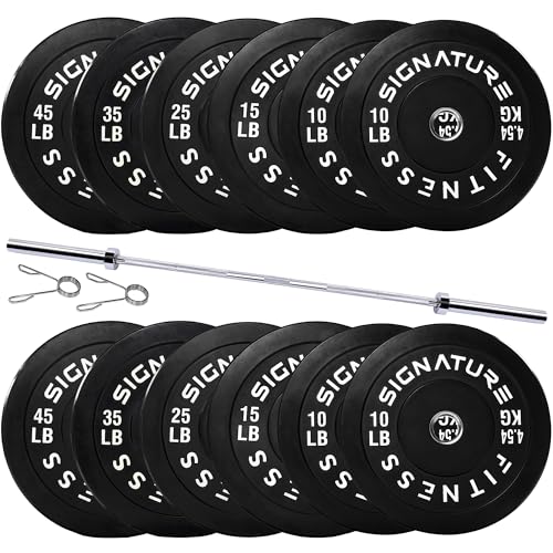 Fitvids 2-Inch Olympic Rubber Weight Plates Sets, Bumper Plates Set with Barbell for Strength Training, 180-390 Lbs Multiple Options - color: Black, style: 280LB Set With Barbell