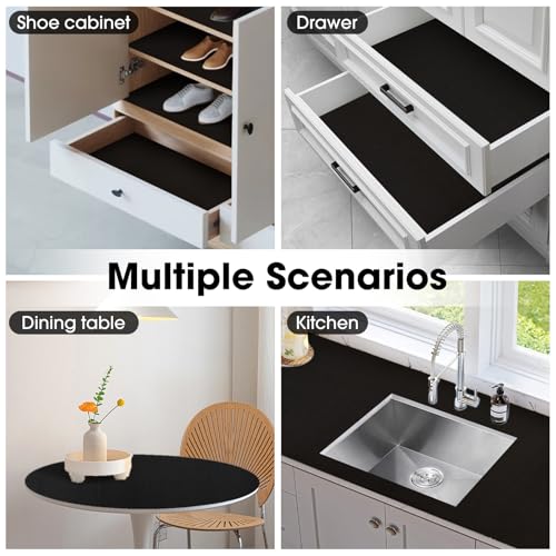 Drawer and Shelf Liner, Non-Slip Kitchen Cabinet Liners Non-Adhesive Thick Strong Grip Waterproof Washable Mats Protect Dresser Shelves Cupboard Bathroom Cabinets, Black, 12 in X 10 FT - color: Black, size: 11.8"W x 118"L