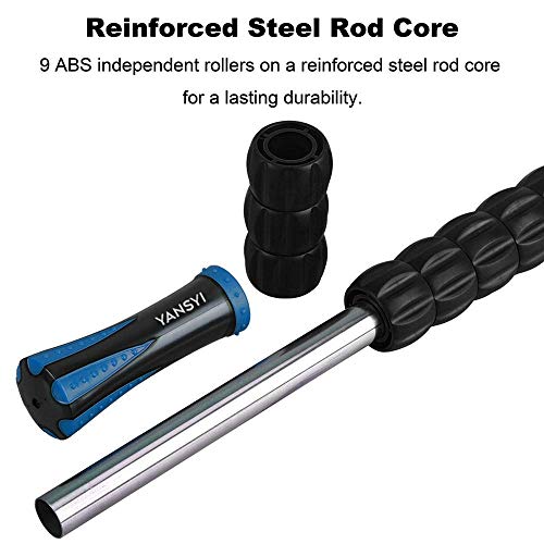 YANSYI Professional 9-Roller Deep Tissue Massage Stick - Portable Muscle Recovery Roller for Athletes, Relieves Post-Workout Soreness & Leg/Back Pain - Portable Physio Tool (Blue 1) - color: Blue 1