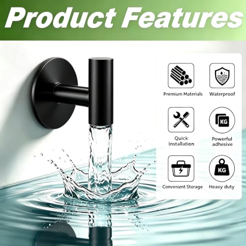 Self-Adhesive Coat Hooks, Stainless Steel Heavy Duty Wall Hooks, Towel Hooks for Hanging Robes, Aprons, Coats and Hats in Bathrooms,Kitchens and Hotels(Black, 4 Pack) - color: Black, size: Adhesive "T" Shape- 4 Pack