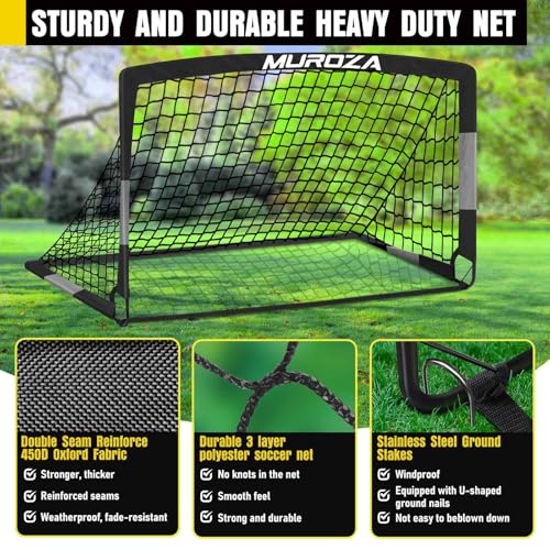 Soccer Goal, Kids Soccer Goals for Backyard Set, 2 Pack of Portable Pop Up Soccer Net with Soccer Ball, Cones, Complete Training Equipment for Youth, Toddler Outdoor Sports Games - color: Black Gray, style: 6 ft x 4 ft