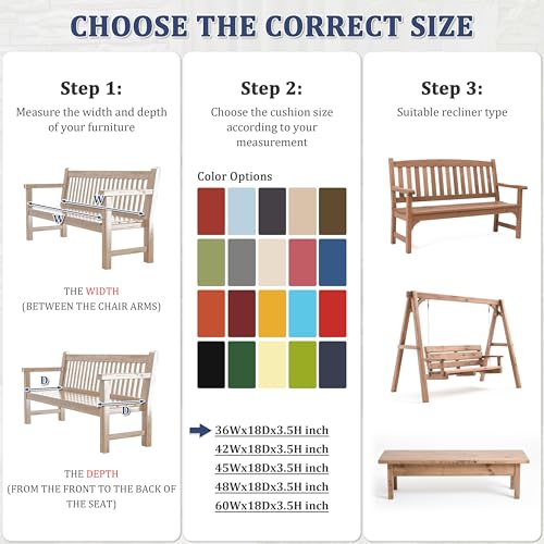 Premium Outdoor Bench Cushions for Patio Furniture 3.5inches Memory Foam Bench Cushion Waterproof Fade Resistant Porch Swing Cushions with Straps 36×18 Inch Blue - color: Blue, size: 36'' x 18'' x 3.5''
