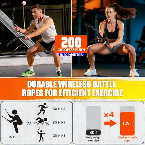 Weighted Ropeless Battle Ropes for Home Gym: 2PCS Heavy Duty Cordless Battle Ropes with Portable Storage Bag for Strength Building, HIIT Workout and Aerobic Training for Men & Women, Black 3 - color: Black 3