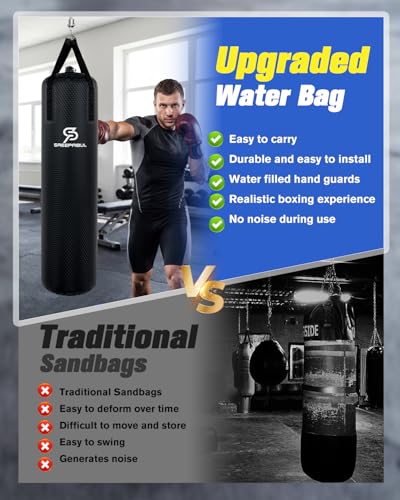 Water Punching Bag 4FT Heavy Bag for Boxing - Adjustable Weight (60 to 120 lbs) with Anti-Leak Design, Heavy-Duty Aqua Training Bag for Adults - color: Diamond Black
