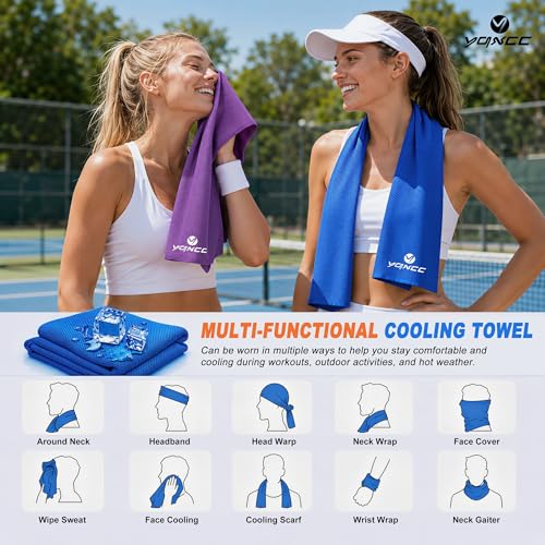 YQXCC 4 Pack Cooling Towels (47"x12"), Ice Cool Neck Towel, Soft Breathable Microfiber for Yoga, Golf, Gym, Running, Camping & Hot Weather - color: Purple/Pink/Light Gray/Dark Blue