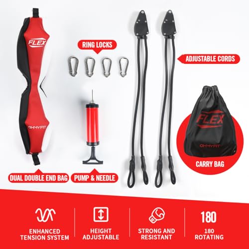 Flex Double End Punching Bag - Bungee Cords w/Special Flex Adjustable System - Durable Bladder Speed Bag - Boxing Training Equipment for Adults - Home Gym Accessories - style: Dual Ball Tricolor
