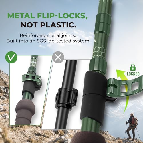 Trekology Trek-Z Collapsible Hiking & Trekking Poles - Balance Support for Seniors, Women, and Men, 2pc Per Set - color: Cork Green, size: 115–135 cm (for Height: 5’5” to 6’5”)