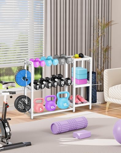 FHXZH Dumbbell Rack Stand Only - Adjustable Weight Rack for Home Gym, Heavy-Duty Weight Stand for Dumbbells Kettlebells - color: White