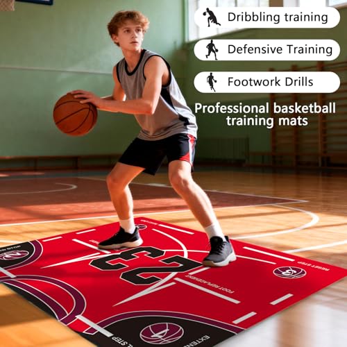 Portable Basketball Footwork Training Mat, Basketball Training Equipment, Agility Footstep Training Mat, Durable Non-Slip Basketball Footwork Training Equipment for All Ages to Improve Speed, Strength and Coordination - color: Red