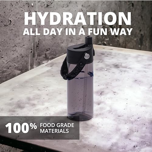 Elemental Water Bottles for Kids - Splash Kids Water Bottle for School with Pop-it Handle - BPA Free Tritan Plastic Water Bottle with Straw Leak Proof when Spout is Closed - Black - 18oz - color: Black