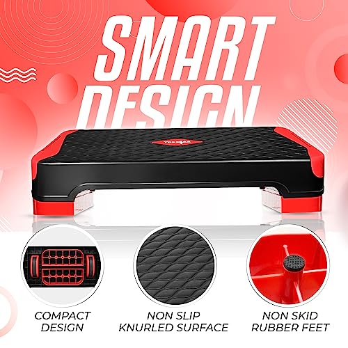Yes4All 2-in-1 Adjustable Aerobic Step Platform Fitness Exercise Stepper with Rocker Balance Board Legs for Home Workout, Step Exercise & Balance Training - color: C. Red