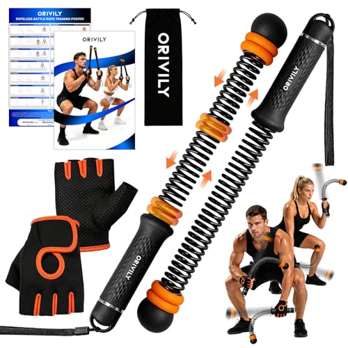 Weighted Ropeless Battle Ropes, Adjustable Weights Portable Cordless Battle Ropes for Home Gym with Gloves, Cardio Exercise Fitness Equipment for Low-Impact Workout, Strength & HIIT, for Men & Women