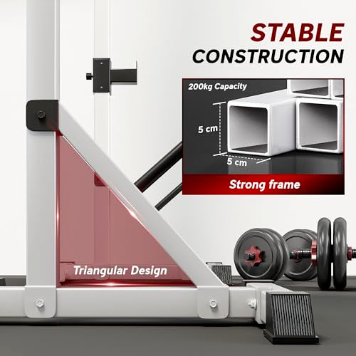 Soozier Pair of Adjustable Squat Rack Standard 53.5"-69.25" Barbell Rack Stand 440lbs Capacity, 2" Steel Heavy Duty Bench Press Rack, Support 3 Sets Barbells Storage