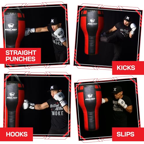 Angle Heavy Punching Bag for Adults, Hook and Uppercut, Boxing, MMA, Martial Arts, Muay Thai, 65 lbs, Rhino Logo - color: Black / Red, style: Unfilled