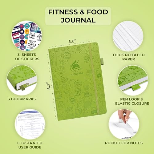 Clever Fox Fitness & Food Journal, Workout Planner, 5.8"x8.3" Apple Green | Lasts 3 months, undated hardcover exercise & weight loss journal for women, gym, diet, meal tracker, calorie counter book - color: Apple Green, size: A5 (5.8'' x 8.3'')