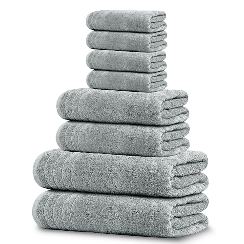 Tens Towels Pack of 8 Towels Set, 2 Extra Large Bath, 2 Hand, 4 Washcloths, 100% Cotton, Lighter Weight, Quicker to Dry, Super Absorbent, Perfect for Bathroom, Cool Grey - color: Cool Grey