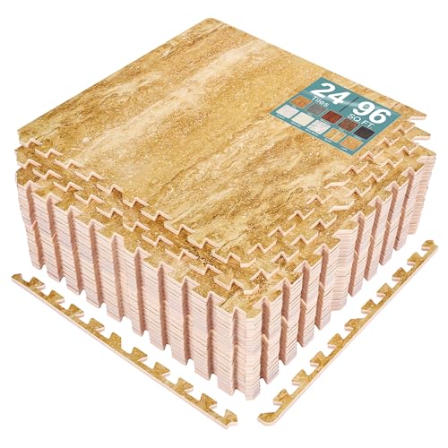 Sorbus 96 Sq. Ft. Wood Grain Floor Tiles Foam Mat EVA Interlocking Mats Tile 3/8-Inch Thick Flooring Wood Puzzle Exercise Mats w/Borders - Home Playroom Basement, Apartment, Trade Show, Baby, Dance - color: Marble, size: 24 Pack
