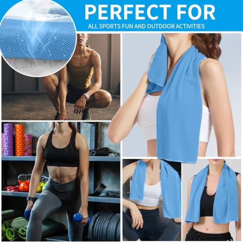 Puomue 5 Pack Cooling Towels, 40 Inches X 12 Inches, Breathable Soft Chilly Microfiber Towel for Yoga, Sport, Running, Workout, Gym, Camping and Fitness, Blue - color: Blue