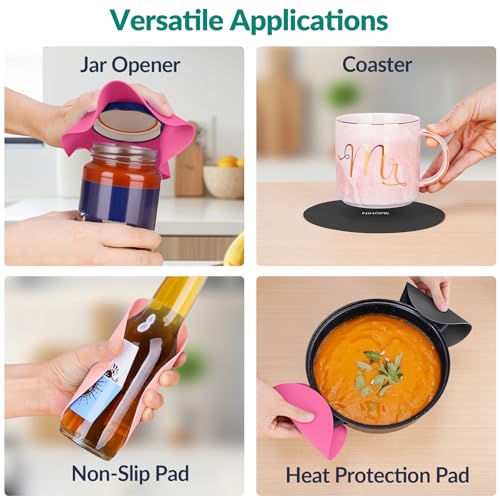 NIHOME Silicone Jar Opener – 6 Inch Large Anti-Slip Grip Pads, Premium 100% Food-Grade Silicone, Stylish Designer Colors, Multi-Purpose Heat-Resistant Mat & Coaster, Set of 4 (pink series) - color: Pink Series-4pcs, size: Round Shape