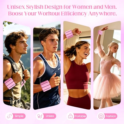 Wrist Weights, 2Pack Adjustable Ankle Weights for Women/Men, Silicone Weighted Bangles for Yoga, Pilates, Running & Walking, Arm & Leg Weights, 2lb - color: Pink