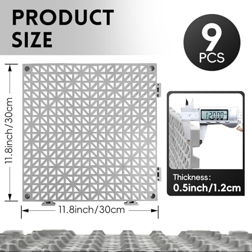 RITOLLO Modular Interlocking Cushion Drainage Floor Tiles, 9-Pack 11.8"x11.8" PVC Raised Non-Slip Interlocking Mats with Drain Holes for Deck, Pool, Garage, Shower, Patio, Bathroom, Sauna, Yard -Gray - color: Grey, size: 9-Pack