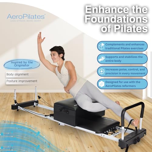AeroPilates Reformer Box & Pole Set - Premium Pilates Sitting Box | Universal Pilates machine fit, solid wood padded box with handles, adjustable steel balance pole, foot strap, workout video