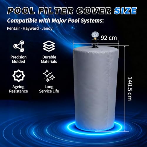 Universal Pool Filter Cover Fits for Inground & Above Ground Pool Cartridge & D.E. Filters, UV-Resistant Waterproof Pool Equipment Cover, All-Season Outdoor Protection