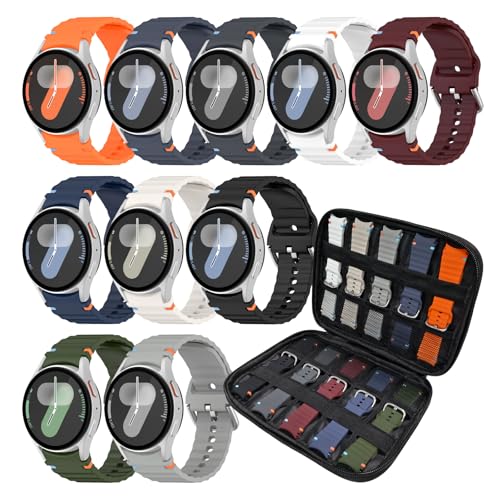 sport Band&Storage Organizer Compatible for Galaxy Watch 7 6 5 4 | No Gap Soft Silicone Strap Men Women,for Samsung Galaxy Watch 40mm 44mm/FE 40mm/Watch 6 Classic 43mm 47mm/5 Pro 45mm - color: 10colors