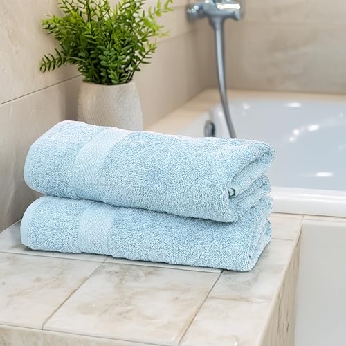 Commercial Bulk Pack of 12 Bath Towels – 100% Cotton Terry 24" x 48" – Ideal for Hotels, Salons, Gyms, Spas & Institutional Use – Sky Blue - color: Sky Blue, size: 24"x48" - PK 12