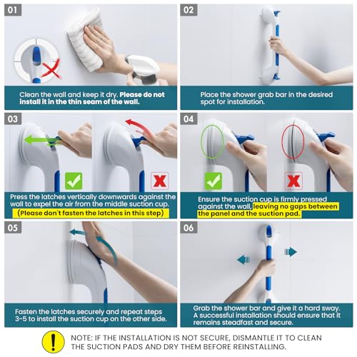TAILI Shower Grab Bar 2 Pack Suction Grab Bars for Bathtubs and Showers, Heavy Duty Shower Handle Removable Bathroom Safety Grip for Seniors and Elderly, Handrails No Drilling Waterproof, Blue,G9 - color: Blue, size: 16.8"