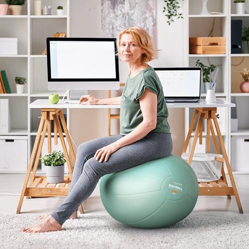 Exercise Ball – Yoga Ball for Pilates & Fitness - Birthing for Pregnancy, Stability, Core, Balance, Therapy for Physical Rehab, Workout for Home Gym & Office Chair, Fast Pump Included - color: Mint Green, size: L (for Height 5'4" - 5'10")