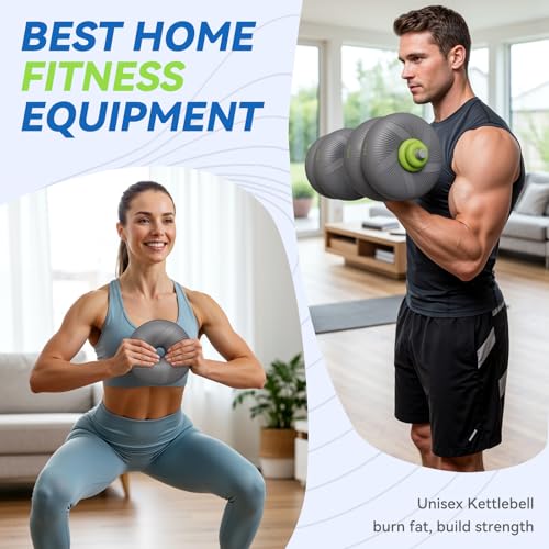LIFERUN Adjustable Dumbbell Set, Soft PVC Coated, 45lbs/67lbs Free Weight Set Home Gym, 4-in-1 Used As Barbell, Dumbbells, Kettlebell, Weight Plates, Weights Dumbbells Set, Space Saving Fitness Exercise For Men/Women - color: Grey, style: 45lb