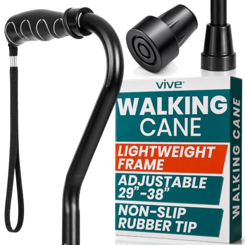 Vive Walking Cane for Women, Men, Elderly - Patented Offset Grip - Lightweight Adjustable Walking Aid with a Non-Slip Tip - Sturdy Balancing Mobility Aid for Seniors - color: Black