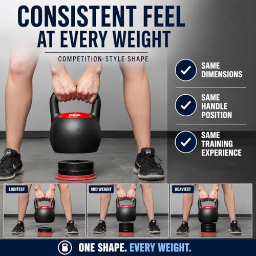 Rep Fitness Adjustable Kettlebell | Weight Set for Home Gym | Strength Training Equipment for Men & Women | Compact Steel Bell with Ergonomic Handle | 20–40 lb (9–18 kg) Variable Options - color: Red | 16 Kg