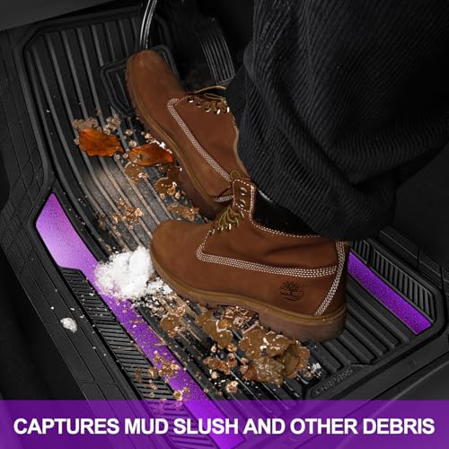 CAR PASS Heavy Duty Rubber Car Mats Metallic,Aluminum Film All Weather Floor Mats Waterproof Universal Trim to Fit SUVs Sedans Vans 4 Piece Anodized Deep Dish Two-Tone Sporty Black Purple Chrome - color: BLack Purple
