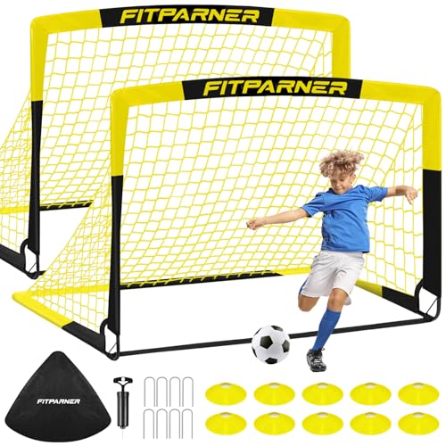 Kids Soccer Goals for Backyard Set - 2 Pack of Portable Pop Up Soccer Nets with Ball,Cones,Complete Training Equipment Kit for Toddler,Youth,Kids Age 3-14,Outdoor Sports Game - color: Yellow Black, style: 4x3FT